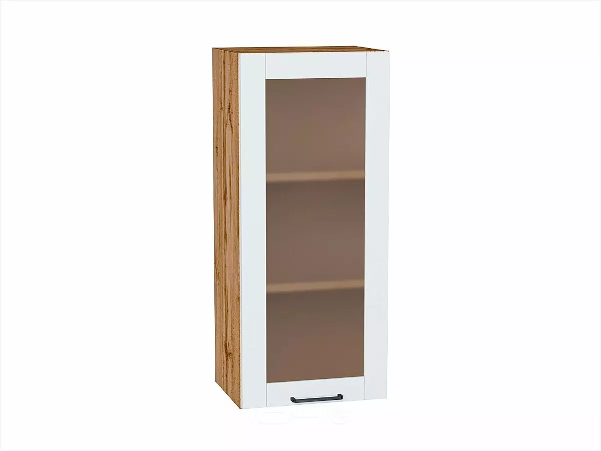 Шкаф верхний с 1-ой остекленной дверцей Флэт Плюс White In 2S/Дуб Вотан 920*400*318