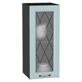 Шкаф верхний с 1-ой остекленной дверцей Ницца Голубой/Graphite 716*300*318