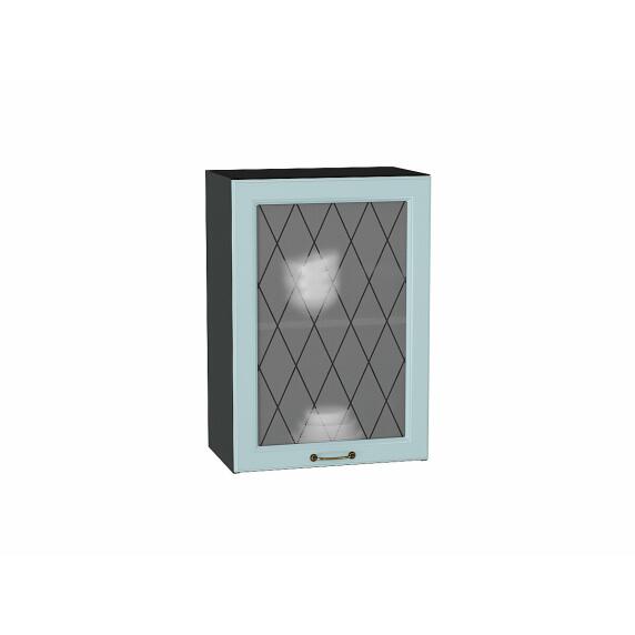 Шкаф верхний с 1-ой остекленной дверцей Ницца Голубой/Graphite 716*500*318