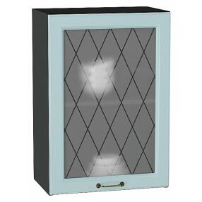 Шкаф верхний с 1-ой остекленной дверцей Ницца Голубой/Graphite 716*500*318