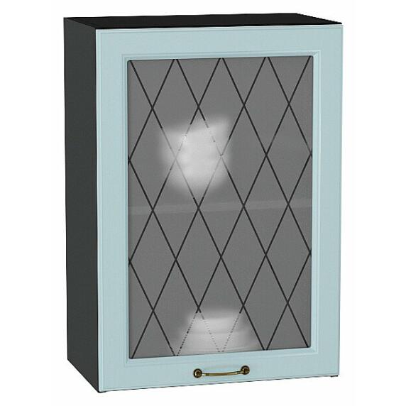 Шкаф верхний с 1-ой остекленной дверцей Ницца Голубой/Graphite 716*500*318