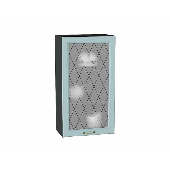 Шкаф верхний с 1-ой остекленной дверцей Ницца Голубой/Graphite 920*500*318