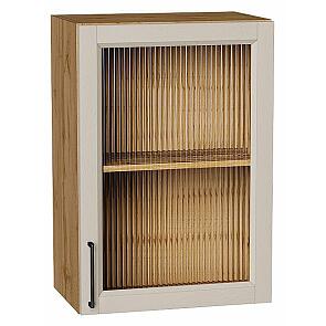 Шкаф верхний с 1-ой остекленной дверцей Сканди Cream Silkwood/Дуб Вотан 716*500*320