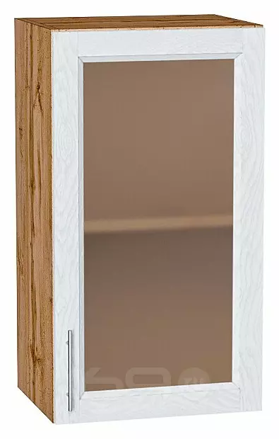 Шкаф верхний с 1-ой остекленной дверцей Сканди White Softwood Дуб Вотан 716*400*320