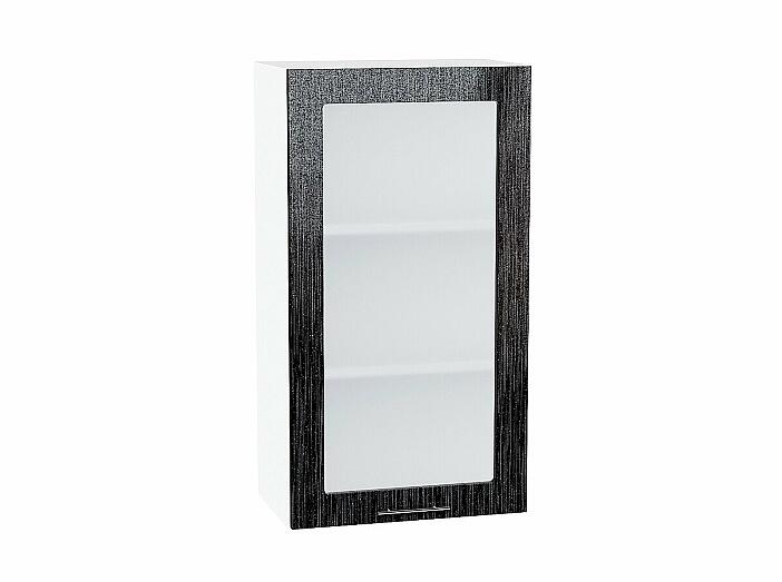 Шкаф верхний с 1-ой остекленной дверцей Валерия-М Черный металлик дождь Белый 920*500*318