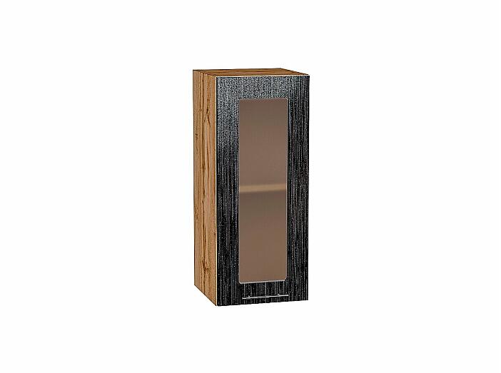 Шкаф верхний с 1-ой остекленной дверцей Валерия-М Черный металлик дождь Дуб Вотан 716*300*318