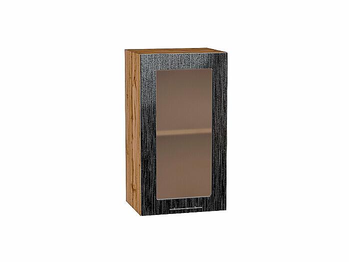 Шкаф верхний с 1-ой остекленной дверцей Валерия-М Черный металлик дождь Дуб Вотан 716*400*318