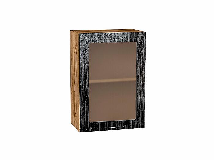 Шкаф верхний с 1-ой остекленной дверцей Валерия-М Черный металлик дождь Дуб Вотан 716*500*318
