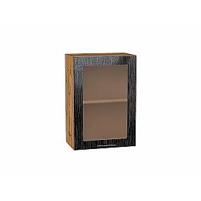Шкаф верхний с 1-ой остекленной дверцей Валерия-М Черный металлик дождь Дуб Вотан 716*500*318