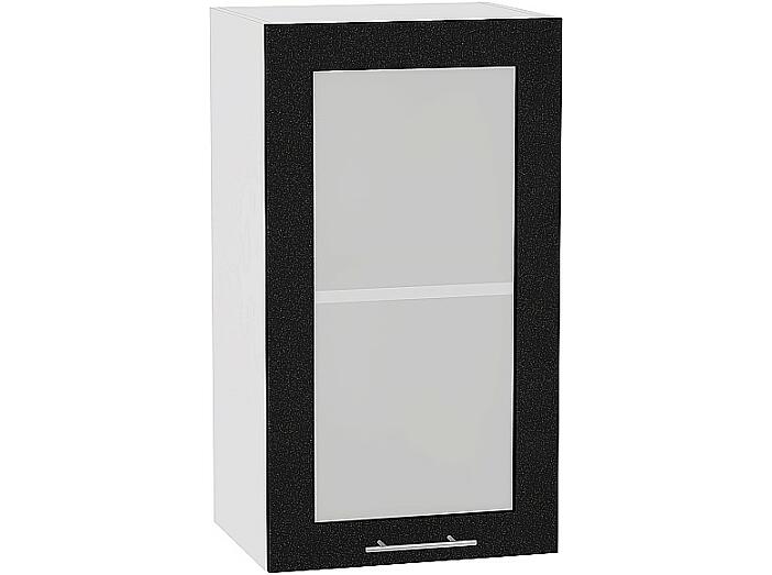 Шкаф верхний с 1-ой остекленной дверцей Валерия-М В 409 Черный металлик-Белый