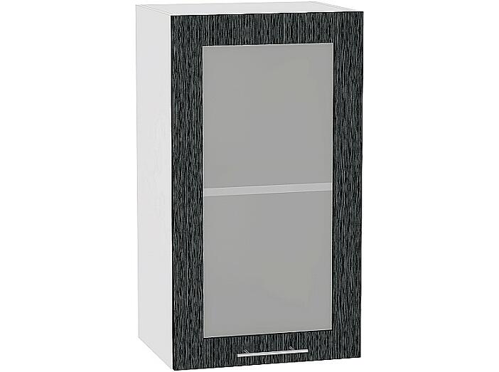Шкаф верхний с 1-ой остекленной дверцей Валерия-М В 409 Черный металлик дождь-Белый