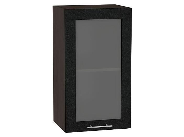 Шкаф верхний с 1-ой остекленной дверцей Валерия-М В 400 Черный металлик-Венге