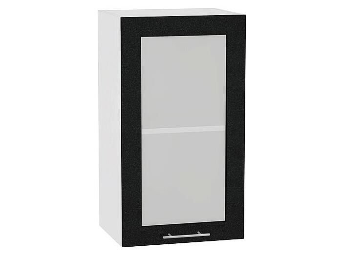 Шкаф верхний с 1-ой остекленной дверцей Валерия-М В 400 Черный металлик-Белый