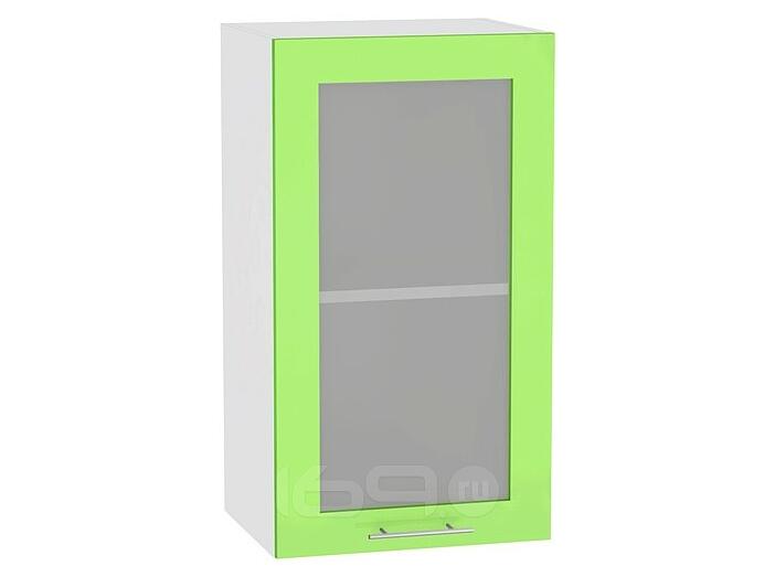 Шкаф верхний с 1-ой остекленной дверцей Валерия-М В 400 Салатовый глянец-Белый