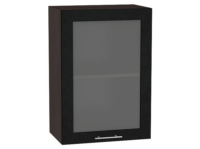 Шкаф верхний с 1-ой остекленной дверцей Валерия-М В 500 Черный металлик-Венге