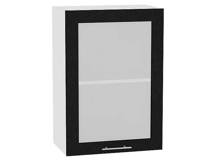 Шкаф верхний с 1-ой остекленной дверцей Валерия-М В 500 Черный металлик-Белый