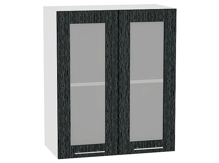 Шкаф верхний с 2-мя остекленными дверцами Валерия-М В 600 Черный металлик дождь-Белый