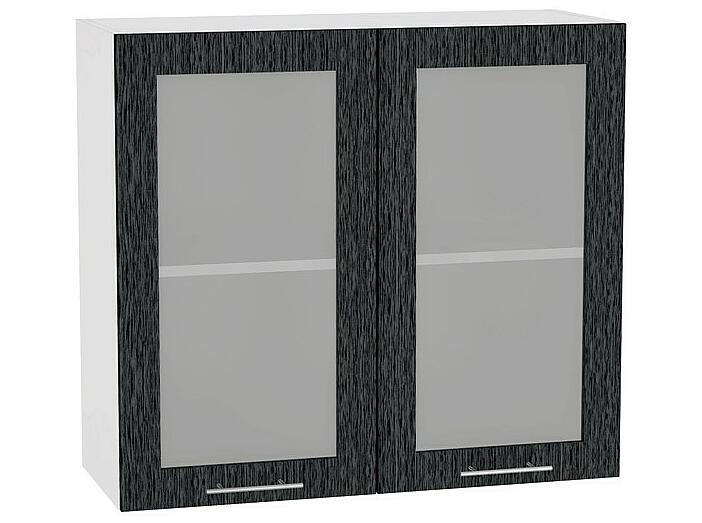 Шкаф верхний с 2-мя остекленными дверцами Валерия-М В 800 Черный металлик дождь-Белый