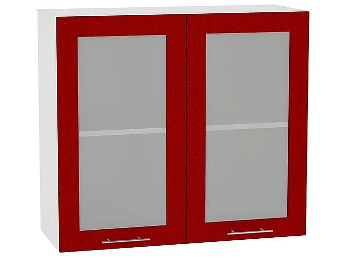 Шкаф верхний с 2-мя остекленными дверцами Валерия-М В 800 Гранатовый металлик-Белый
