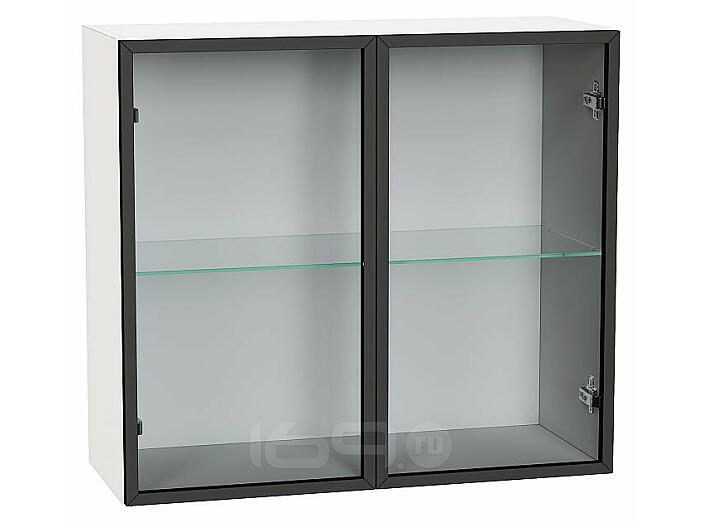 Шкаф верхний с 2-мя остекленными дверцами Черный/Белый Полки Стекло 716*800*322
