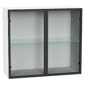 Шкаф верхний с 2-мя остекленными дверцами Черный/Белый Полки Стекло 716*800*322
