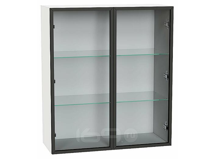 Шкаф верхний с 2-мя остекленными дверцами Черный/Белый Полки Стекло 920*800*322