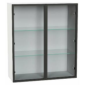 Шкаф верхний с 2-мя остекленными дверцами Черный/Белый Полки Стекло 920*800*322