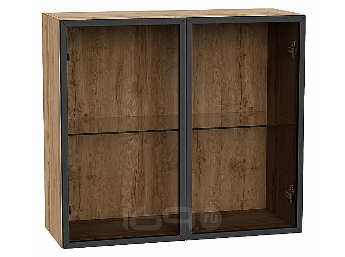 Шкаф верхний с 2-мя остекленными дверцами Черный/Дуб Вотан Полки Стекло 716*800*322