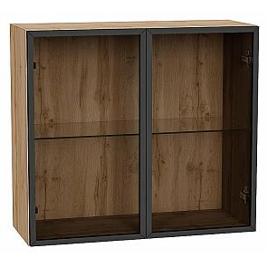 Шкаф верхний с 2-мя остекленными дверцами Черный/Дуб Вотан Полки Стекло 716*800*322