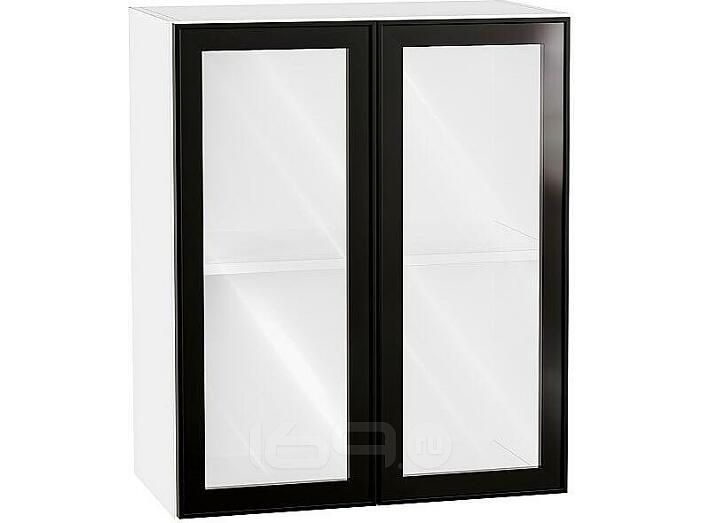 Шкаф верхний с 2-мя остекленными дверцами Эйр Black Silk/Белый 716*600*320