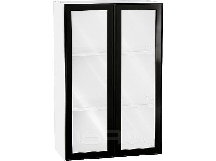 Шкаф верхний с 2-мя остекленными дверцами Эйр Black Silk/Белый 920*600*320