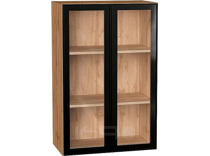 Шкаф верхний с 2-мя остекленными дверцами Эйр Black Silk/Дуб Вотан 920*600*320