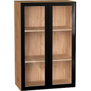 Шкаф верхний с 2-мя остекленными дверцами Эйр Black Silk/Дуб Вотан 920*600*320