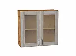 Шкаф верхний с 2-мя остекленными дверцами Лофт Cappuccino Veralinga Дуб Вотан 716*800*320