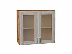 Шкаф верхний с 2-мя остекленными дверцами Лофт Cappuccino Veralinga Дуб Вотан 716*800*320