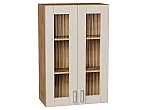 Шкаф верхний с 2-мя остекленными дверцами Лофт Cream Silk/Дуб Вотан 920*600*320