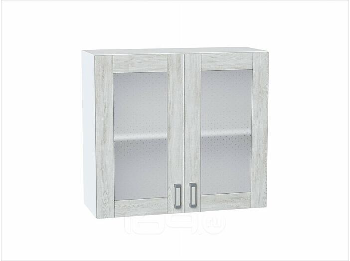 Шкаф верхний с 2-мя остекленными дверцами Лофт Nordic Oak/Белый 716*800*320