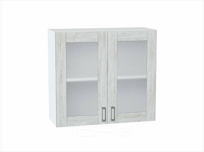 Шкаф верхний с 2-мя остекленными дверцами Лофт Nordic Oak/Белый 716*800*320