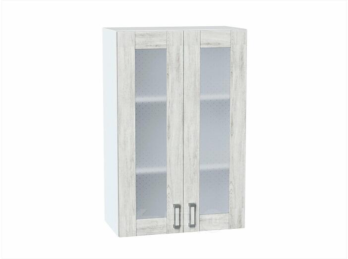 Шкаф верхний с 2-мя остекленными дверцами Лофт Nordic Oak/Белый 920*600*320