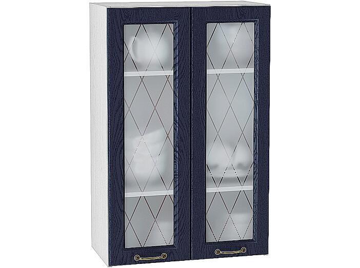 Шкаф верхний с 2-мя остекленными дверцами Ницца В 609 Дуб синий-Белый
