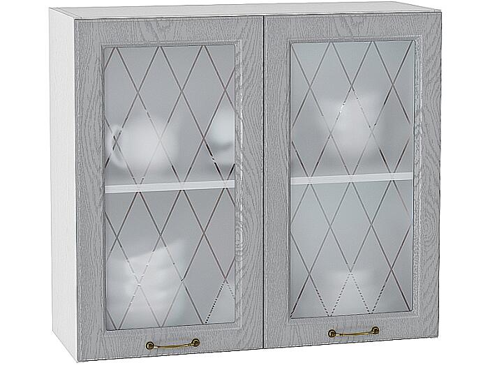Шкаф верхний с 2-мя остекленными дверцами Ницца В 800 Дуб серый-Белый