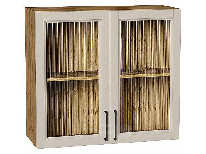 Шкаф верхний с 2-мя остекленными дверцами Сканди Cream Silkwood/Дуб Вотан 716*800*320