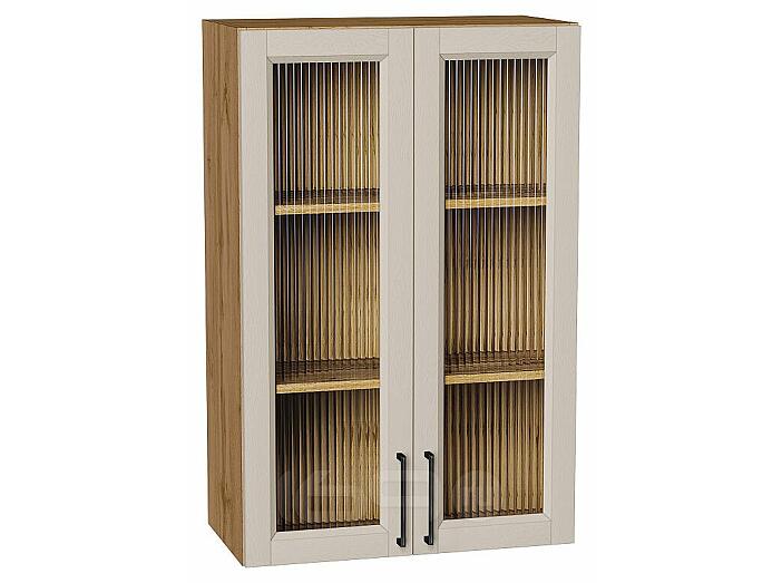 Шкаф верхний с 2-мя остекленными дверцами Сканди Cream Silkwood/Дуб Вотан 920*600*320