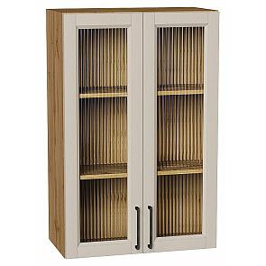 Шкаф верхний с 2-мя остекленными дверцами Сканди Cream Silkwood/Дуб Вотан 920*600*320