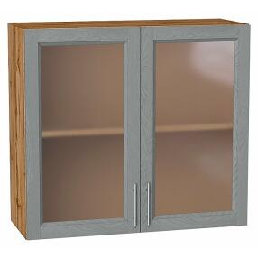 Шкаф верхний с 2-мя остекленными дверцами Сканди Grey Softwood Дуб Вотан 716*800*320