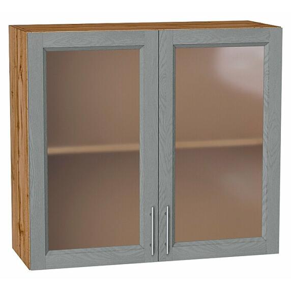 Шкаф верхний с 2-мя остекленными дверцами Сканди Grey Softwood Дуб Вотан 716*800*320