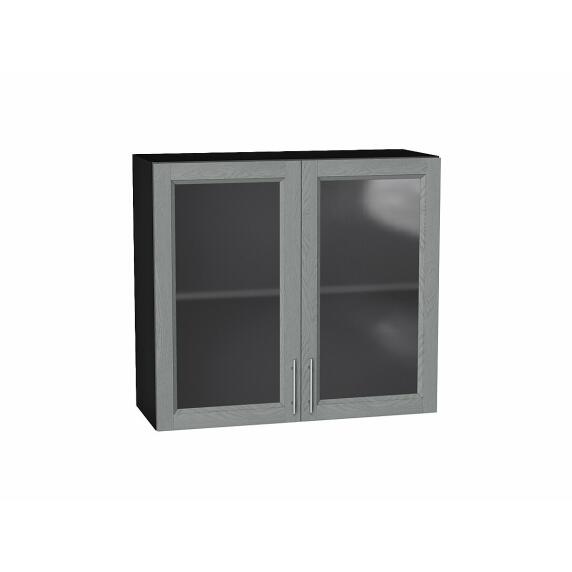 Шкаф верхний с 2-мя остекленными дверцами Сканди Grey Softwood Graphite 716*800*320
