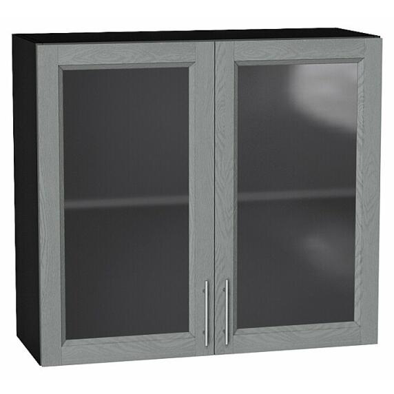 Шкаф верхний с 2-мя остекленными дверцами Сканди Grey Softwood Graphite 716*800*320