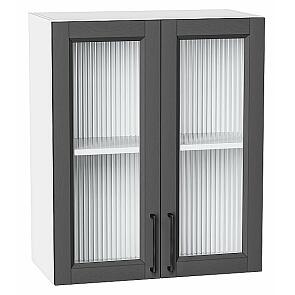 Шкаф верхний с 2-мя остекленными дверцами Сканди Stormy Silkwood/Белый 716*600*320