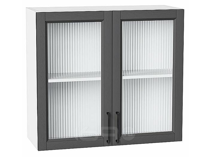 Шкаф верхний с 2-мя остекленными дверцами Сканди Stormy Silkwood/Белый 716*800*320
